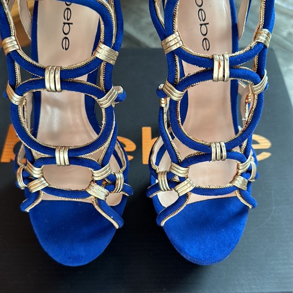 New Bebe blue and gold heels size 7 - Picture 4 of 6